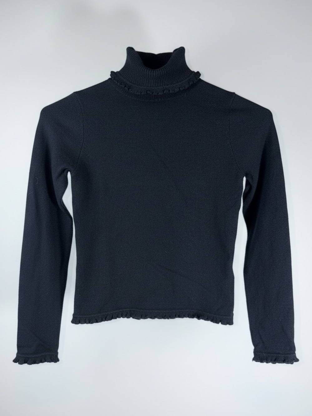Vintage Ralph Lauren Black Lettuce Edge Knit Turtleneck Sweater Angora XS - Picture 2 of 6